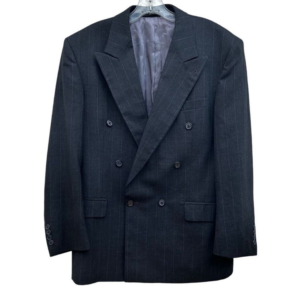 Zylos George Machado Jacket Men’s Size 41 Black Gray Double Breasted Coat Wool